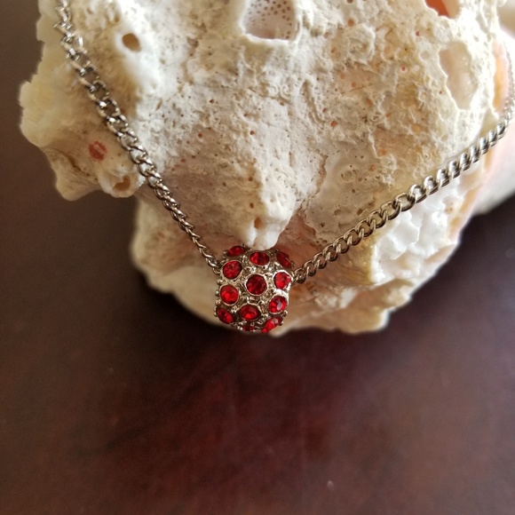 Silver chained anklet with red pendant - Picture 2 of 5